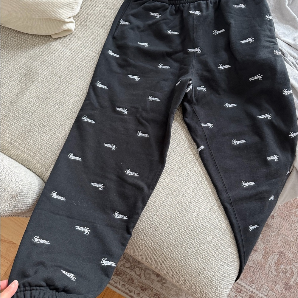 Supreme Black Sweatpants with White Script Logos
